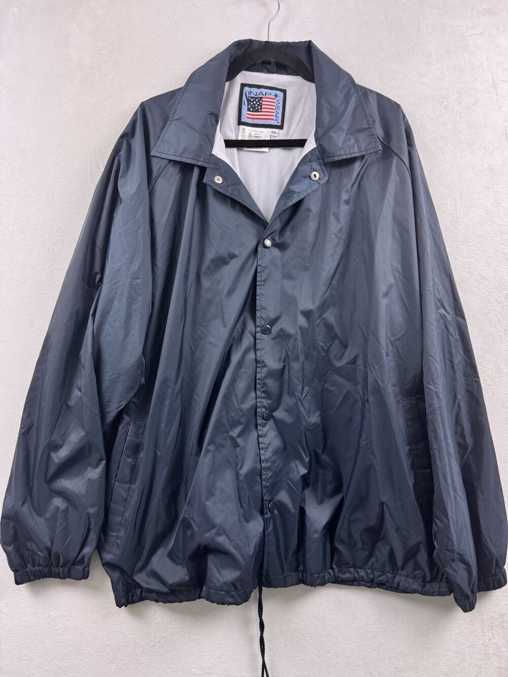 Vintage Snap-N-Wear Coaches Jacket Navy Blue Nylon Snap Front 2XL